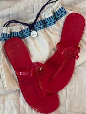 Tory Burch Glossy Red Jelly Miller Sandals